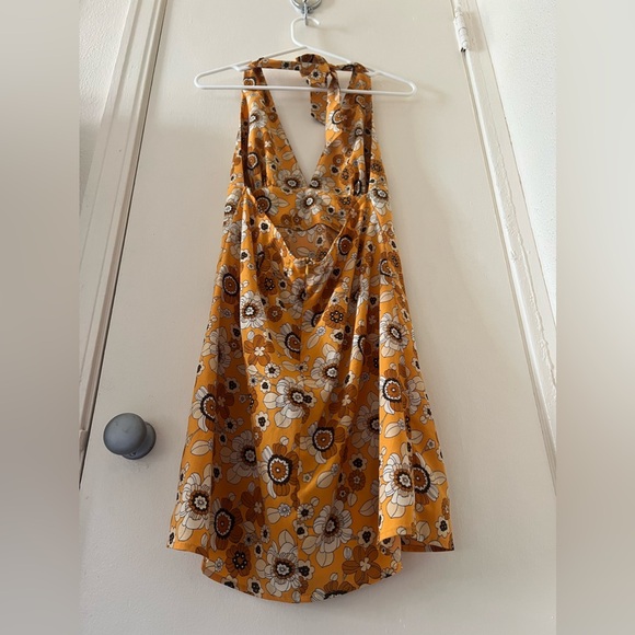Orange Floral Halter Neck Mini Dress “Cider” Size Large - Picture 5 of 10